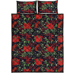 Poinsettia Flower Pattern Print Quilt Bed Set