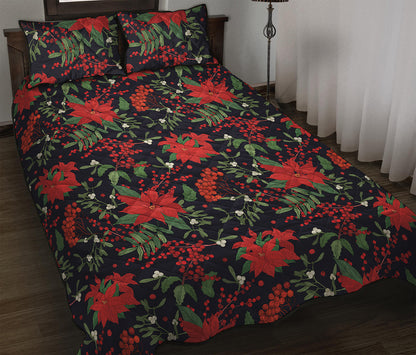 Poinsettia Flower Pattern Print Quilt Bed Set