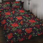 Poinsettia Flower Pattern Print Quilt Bed Set