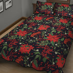 Poinsettia Flower Pattern Print Quilt Bed Set