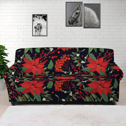 Poinsettia Flower Pattern Print Sofa Cover