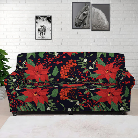 Poinsettia Flower Pattern Print Sofa Cover