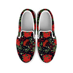 Poinsettia Flower Pattern Print White Slip On Shoes