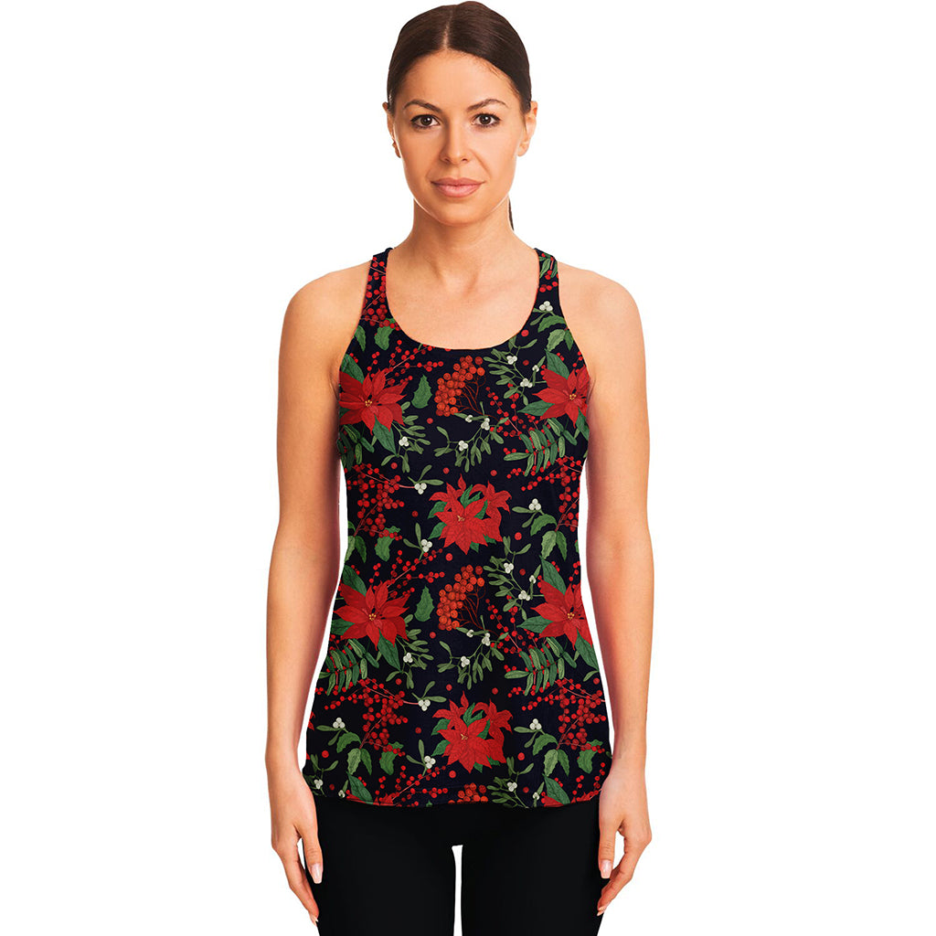 Poinsettia Flower Pattern Print Women's Racerback Tank Top