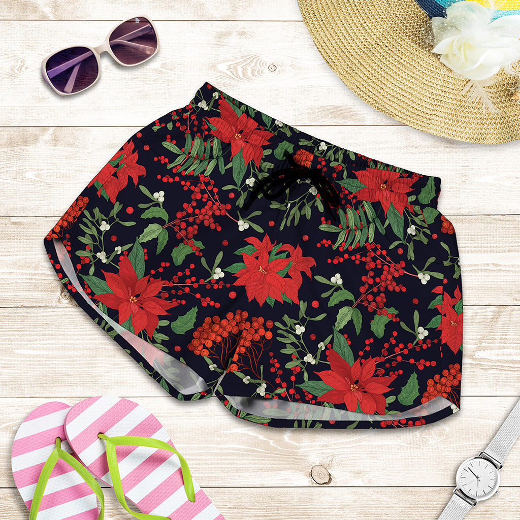 Poinsettia Flower Pattern Print Women's Shorts