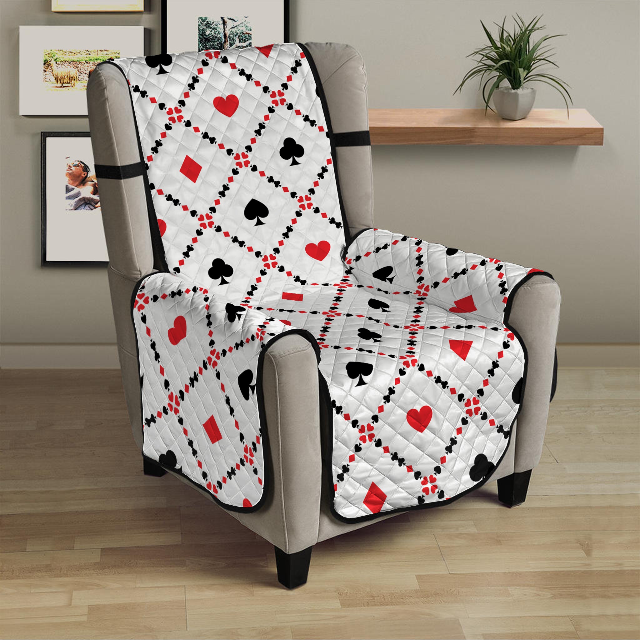 Poker Playing Card Suits Pattern Print Armchair Protector