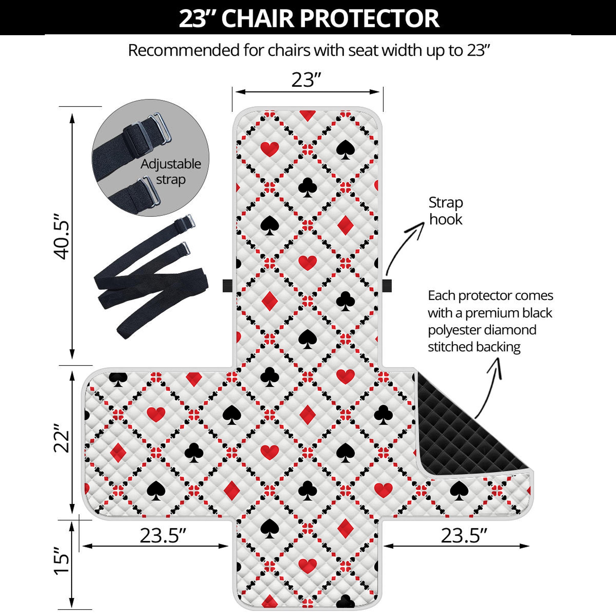 Poker Playing Card Suits Pattern Print Armchair Protector