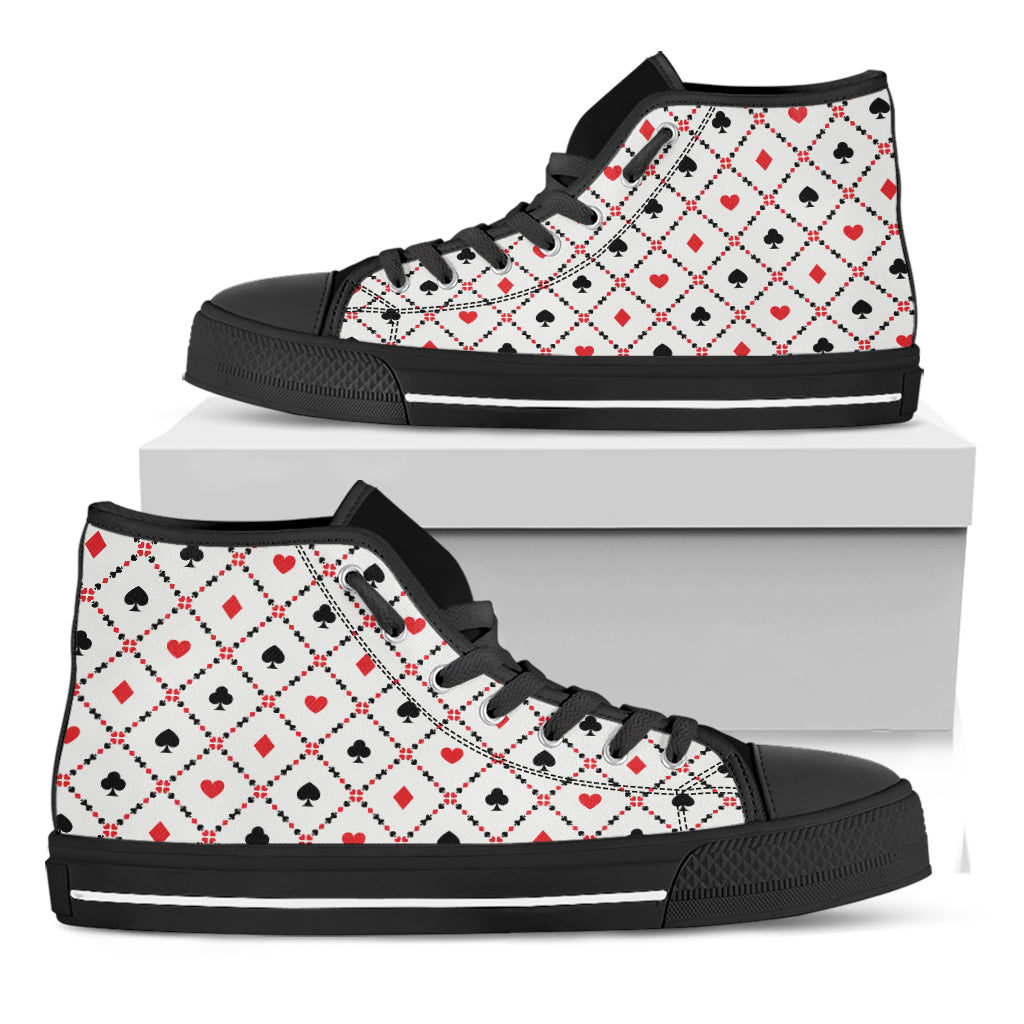 Poker Playing Card Suits Pattern Print Black High Top Shoes