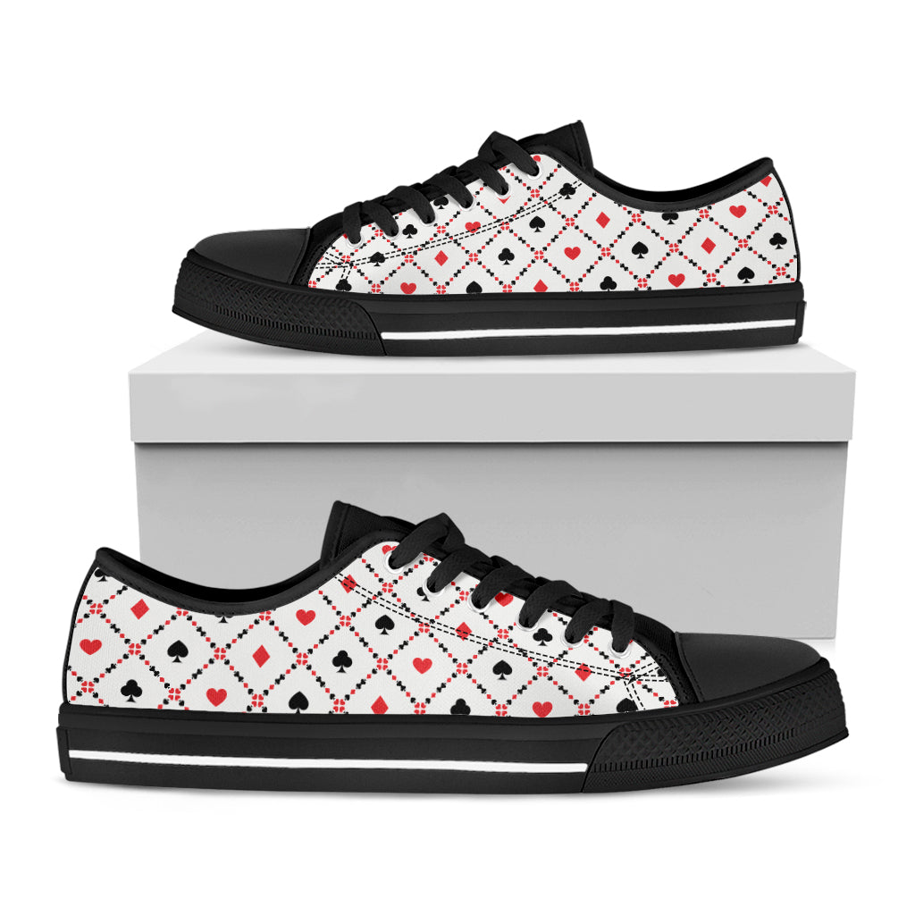 Poker Playing Card Suits Pattern Print Black Low Top Shoes