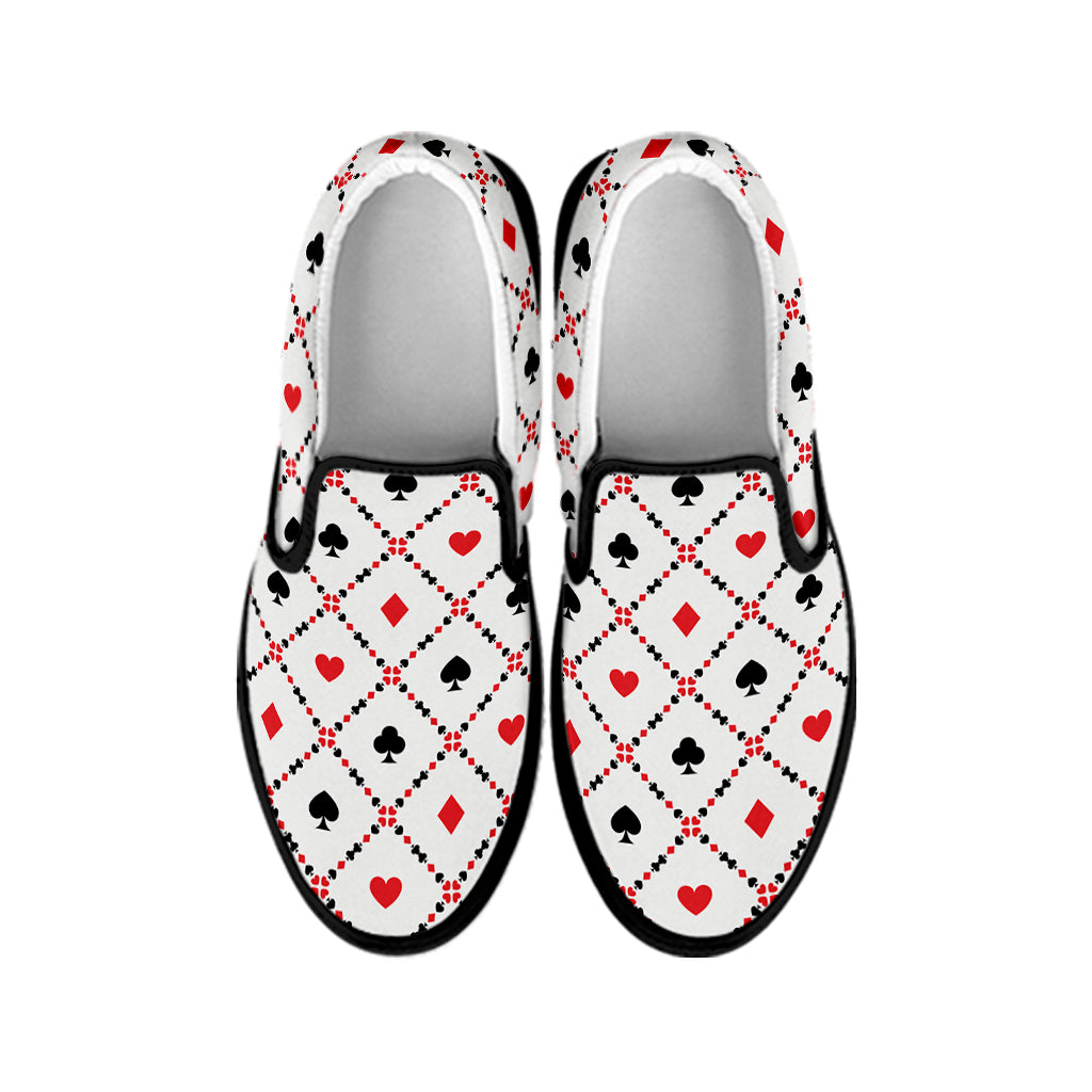 Poker Playing Card Suits Pattern Print Black Slip On Shoes