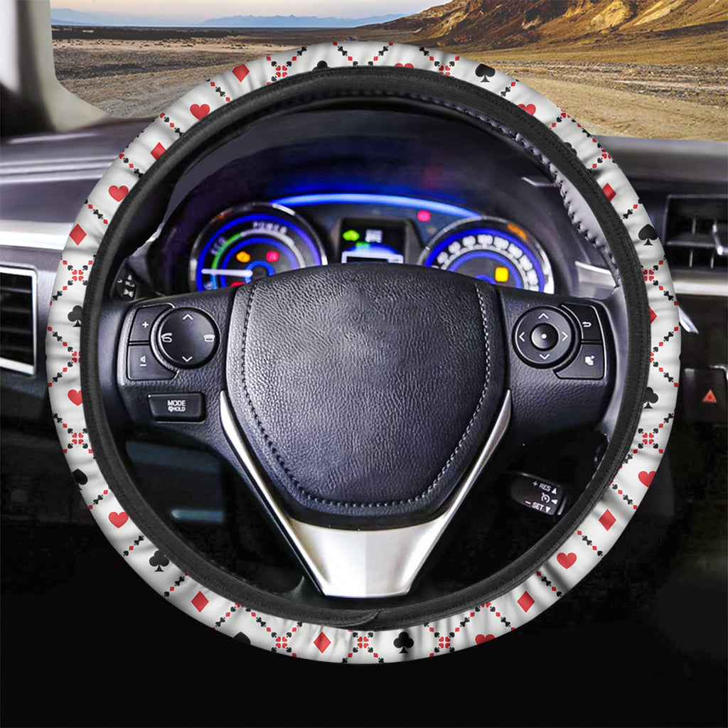 Poker Playing Card Suits Pattern Print Car Steering Wheel Cover