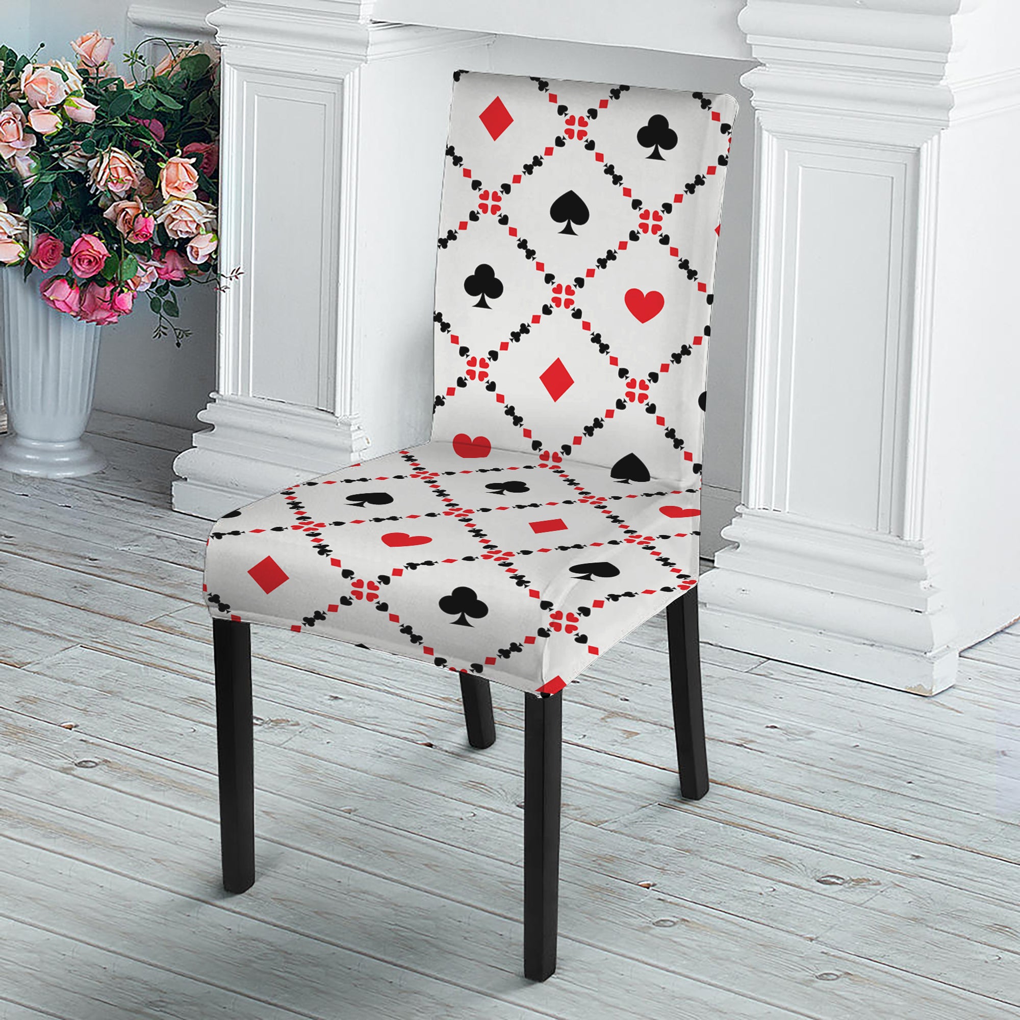 Poker Playing Card Suits Pattern Print Dining Chair Slipcover