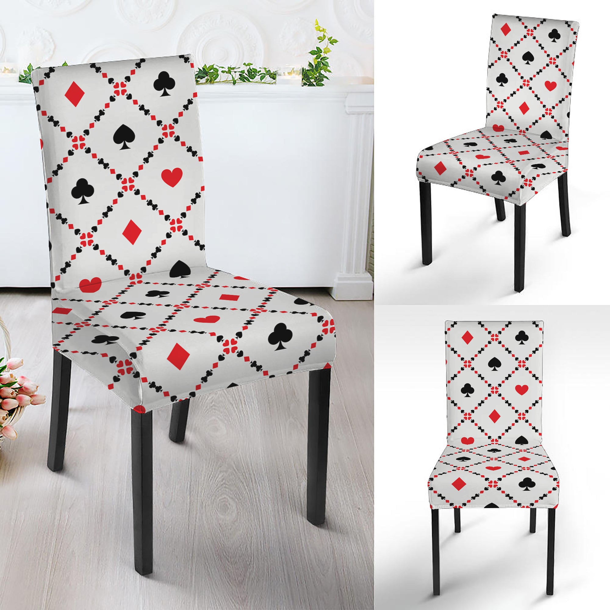 Poker Playing Card Suits Pattern Print Dining Chair Slipcover