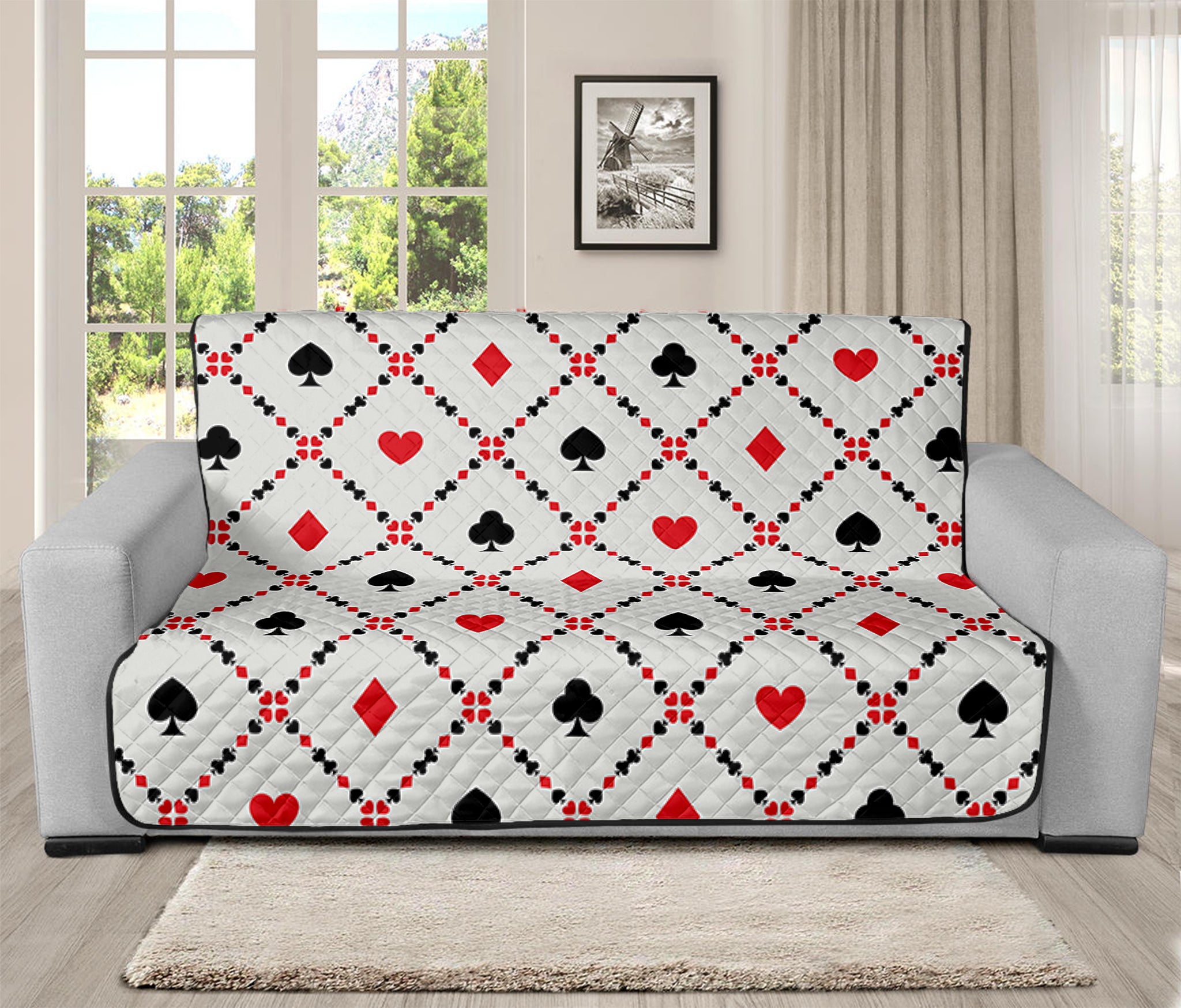 Poker Playing Card Suits Pattern Print Futon Protector