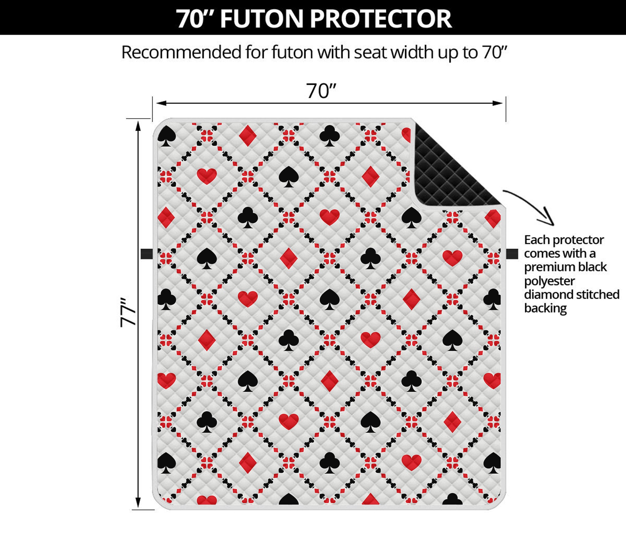 Poker Playing Card Suits Pattern Print Futon Protector