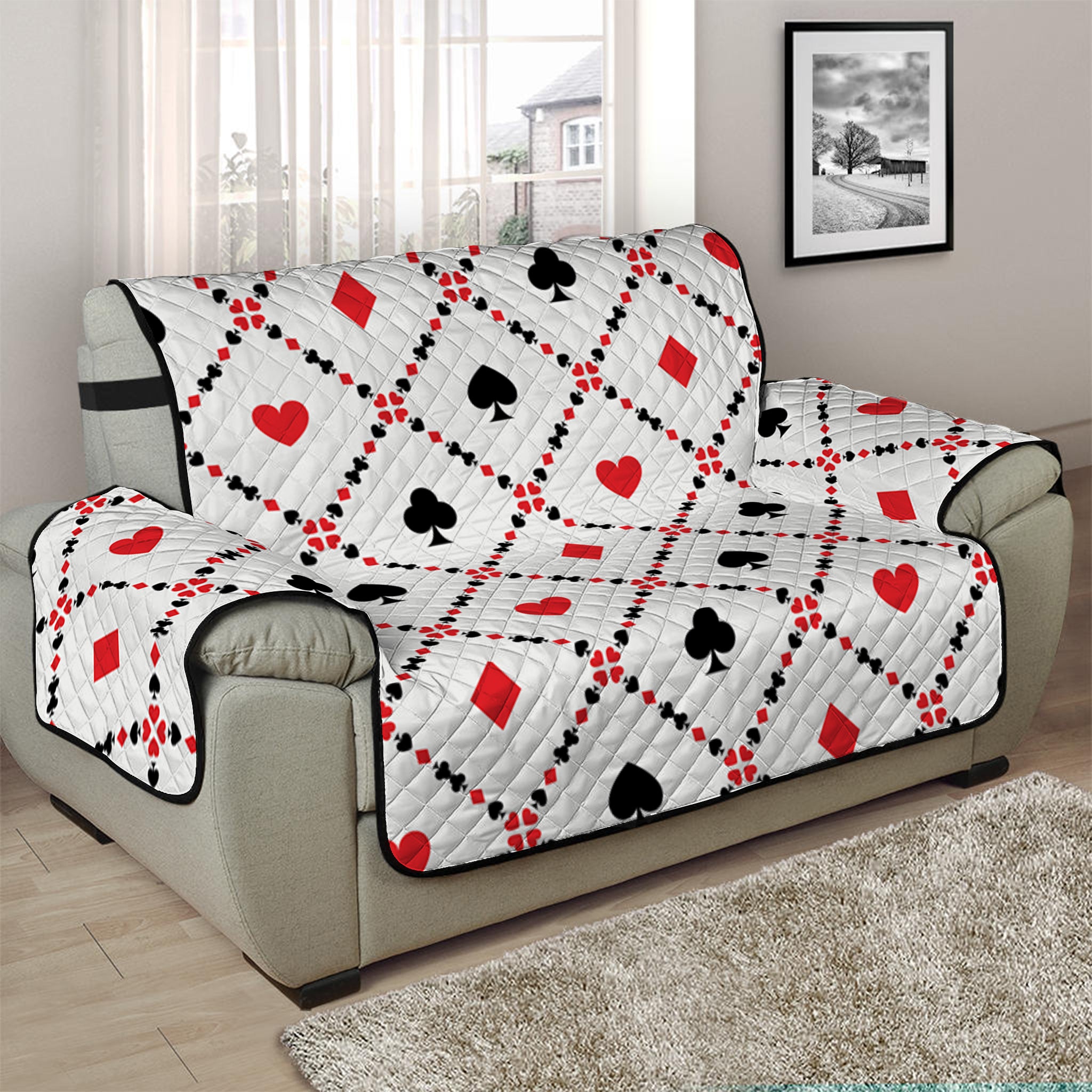 Poker Playing Card Suits Pattern Print Half Sofa Protector