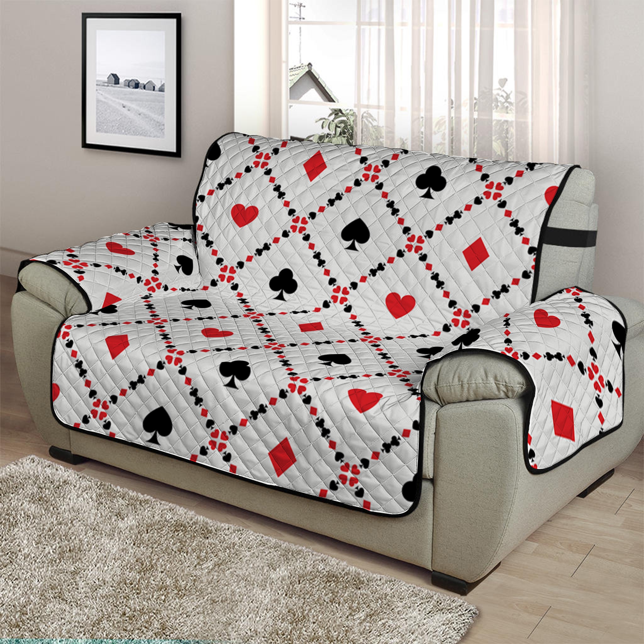 Poker Playing Card Suits Pattern Print Half Sofa Protector