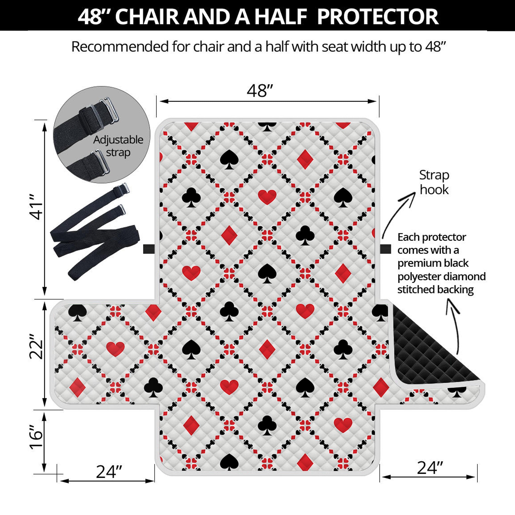 Poker Playing Card Suits Pattern Print Half Sofa Protector