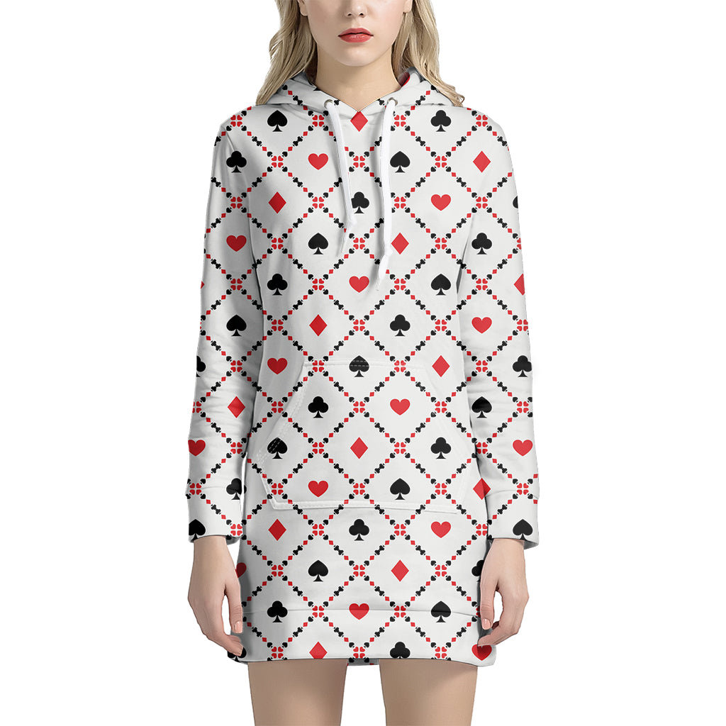 Poker Playing Card Suits Pattern Print Hoodie Dress