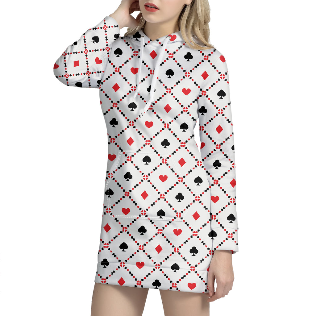 Poker Playing Card Suits Pattern Print Hoodie Dress