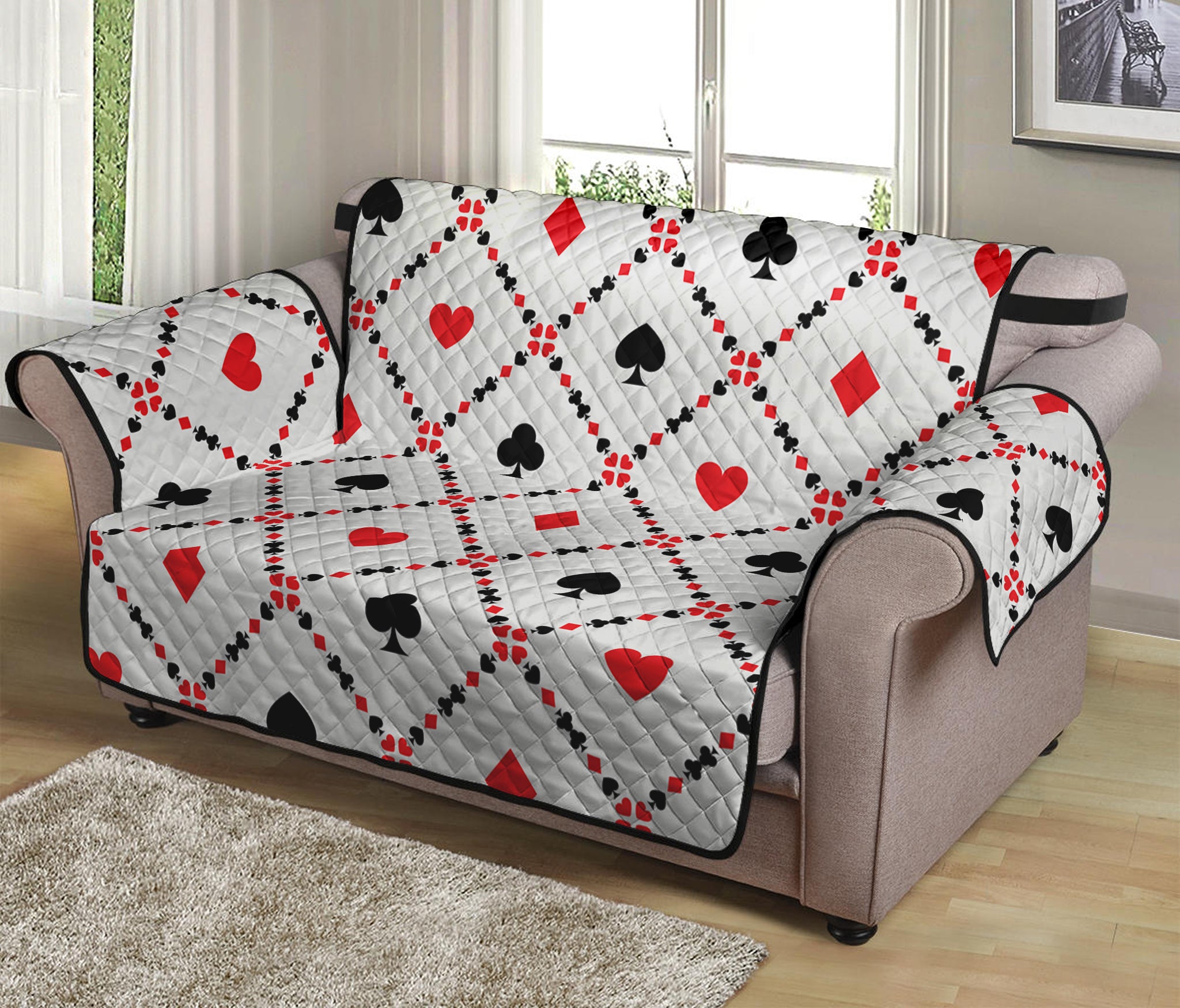 Poker Playing Card Suits Pattern Print Loveseat Protector