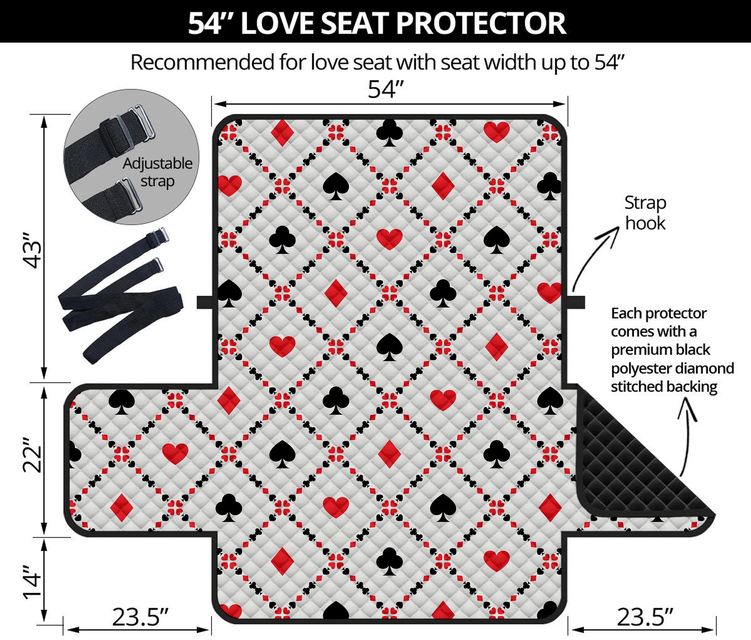 Poker Playing Card Suits Pattern Print Loveseat Protector