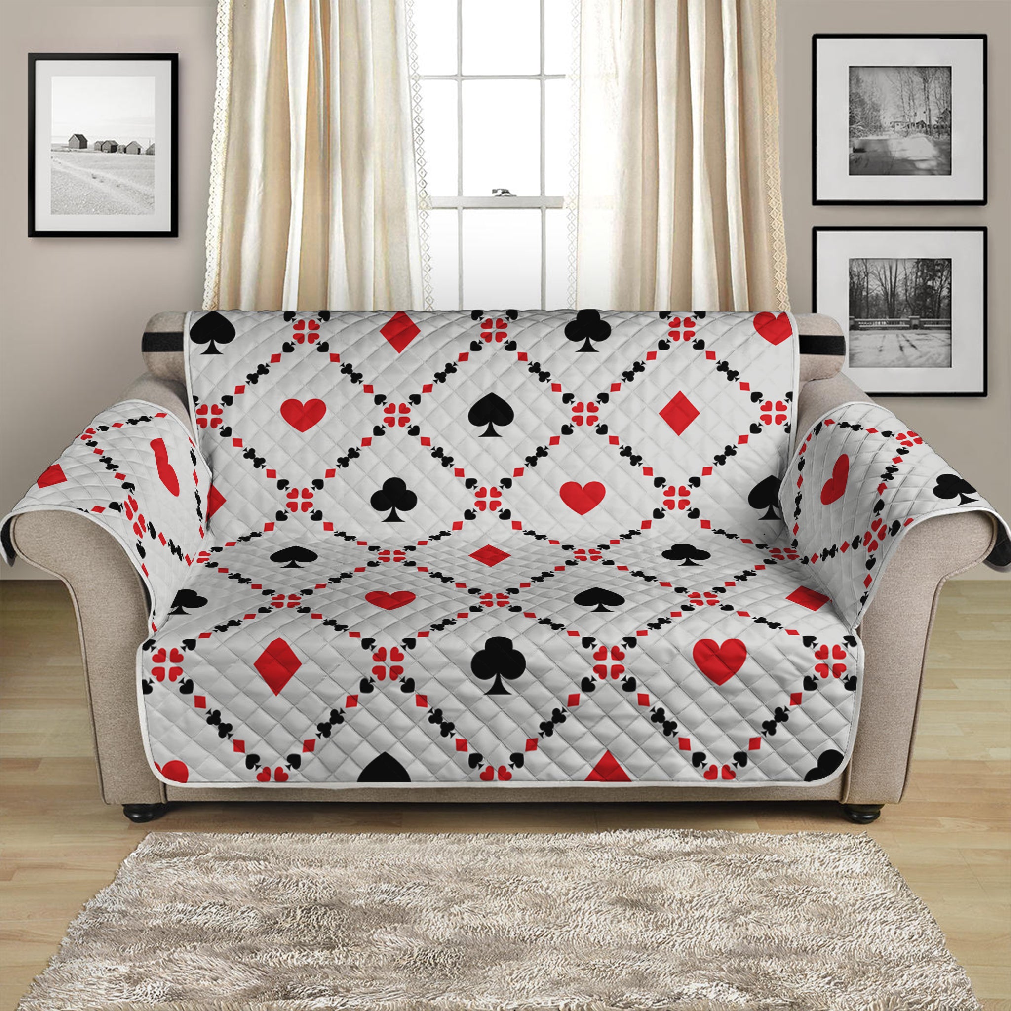 Poker Playing Card Suits Pattern Print Loveseat Protector