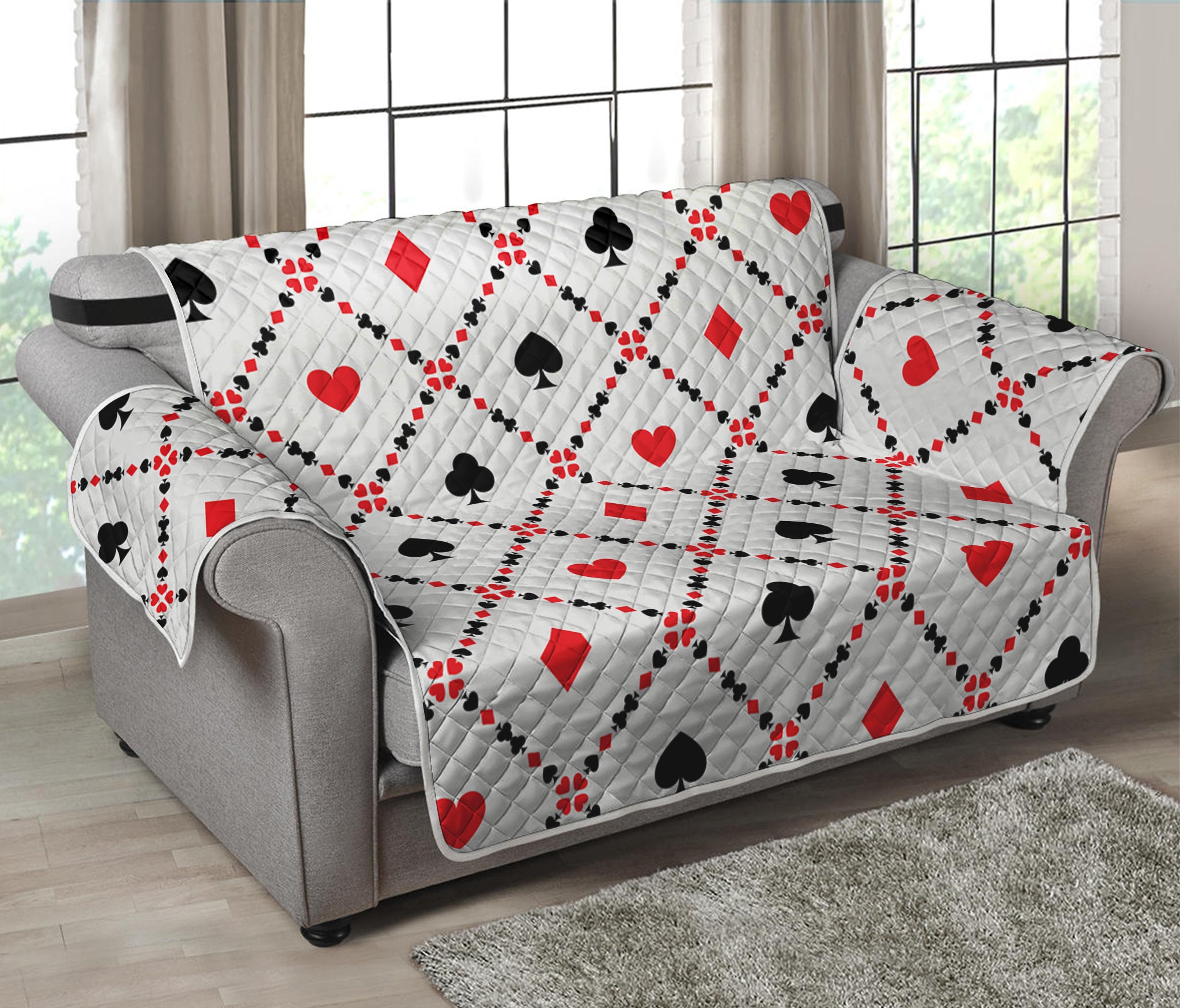 Poker Playing Card Suits Pattern Print Loveseat Protector