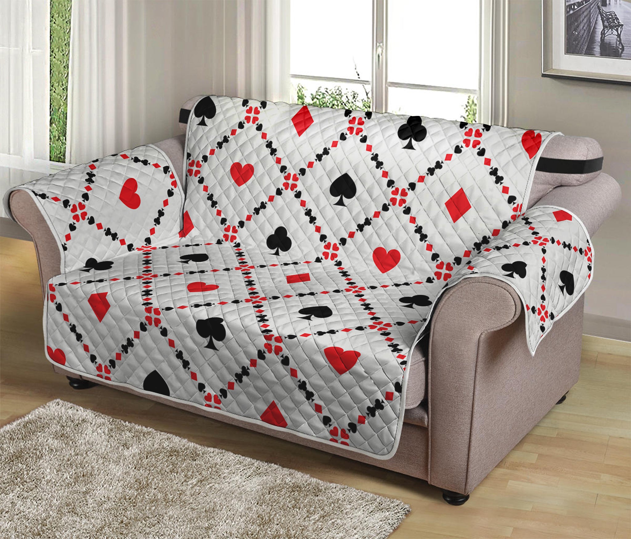 Poker Playing Card Suits Pattern Print Loveseat Protector