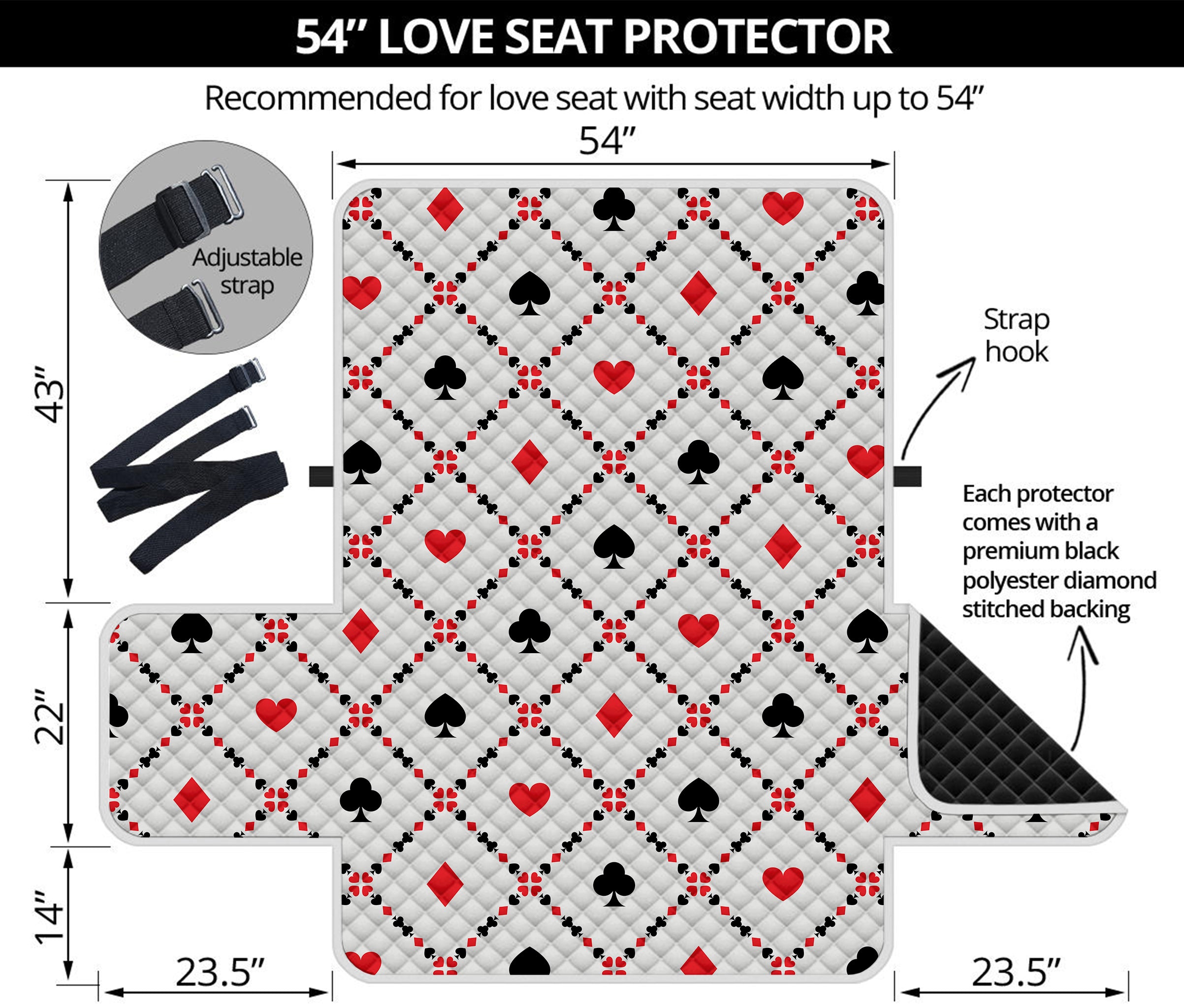 Poker Playing Card Suits Pattern Print Loveseat Protector