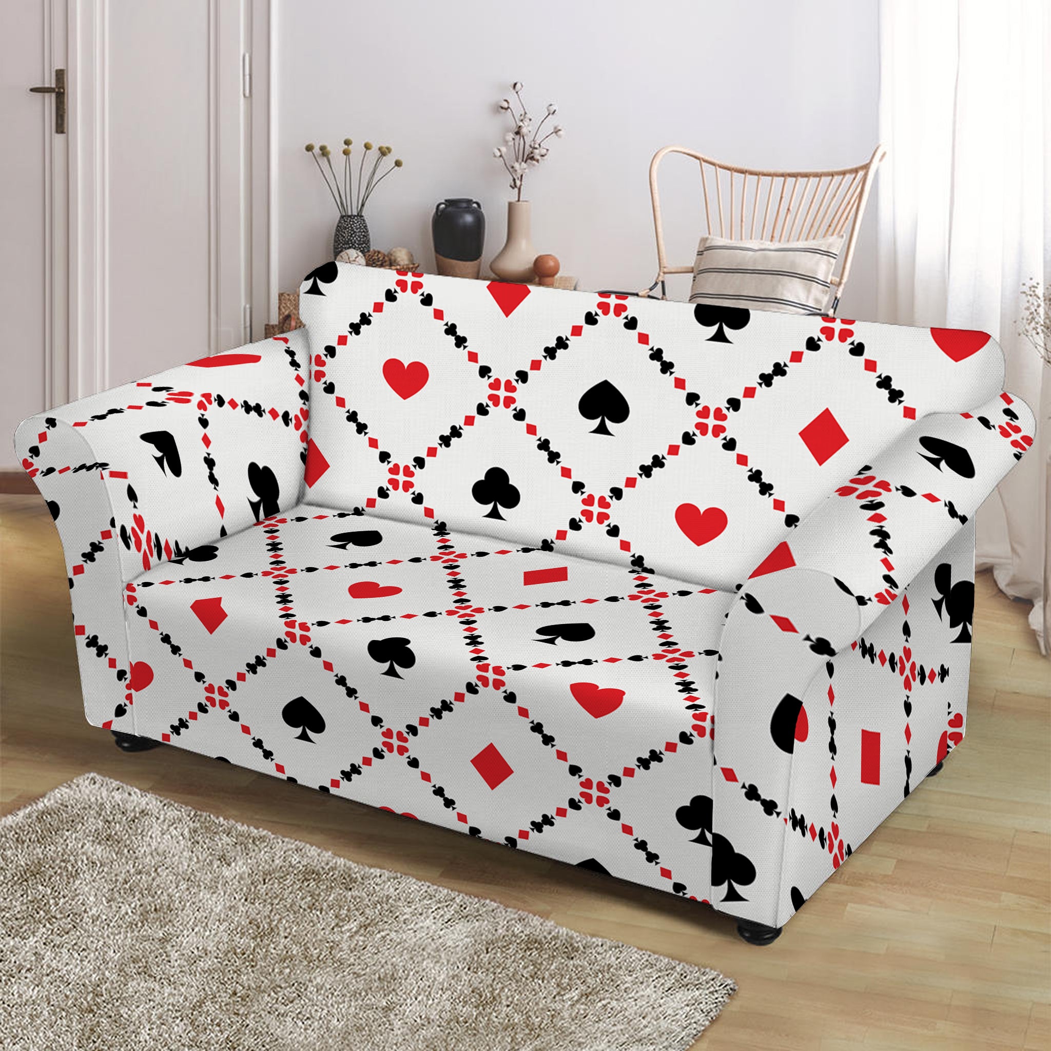 Poker Playing Card Suits Pattern Print Loveseat Slipcover