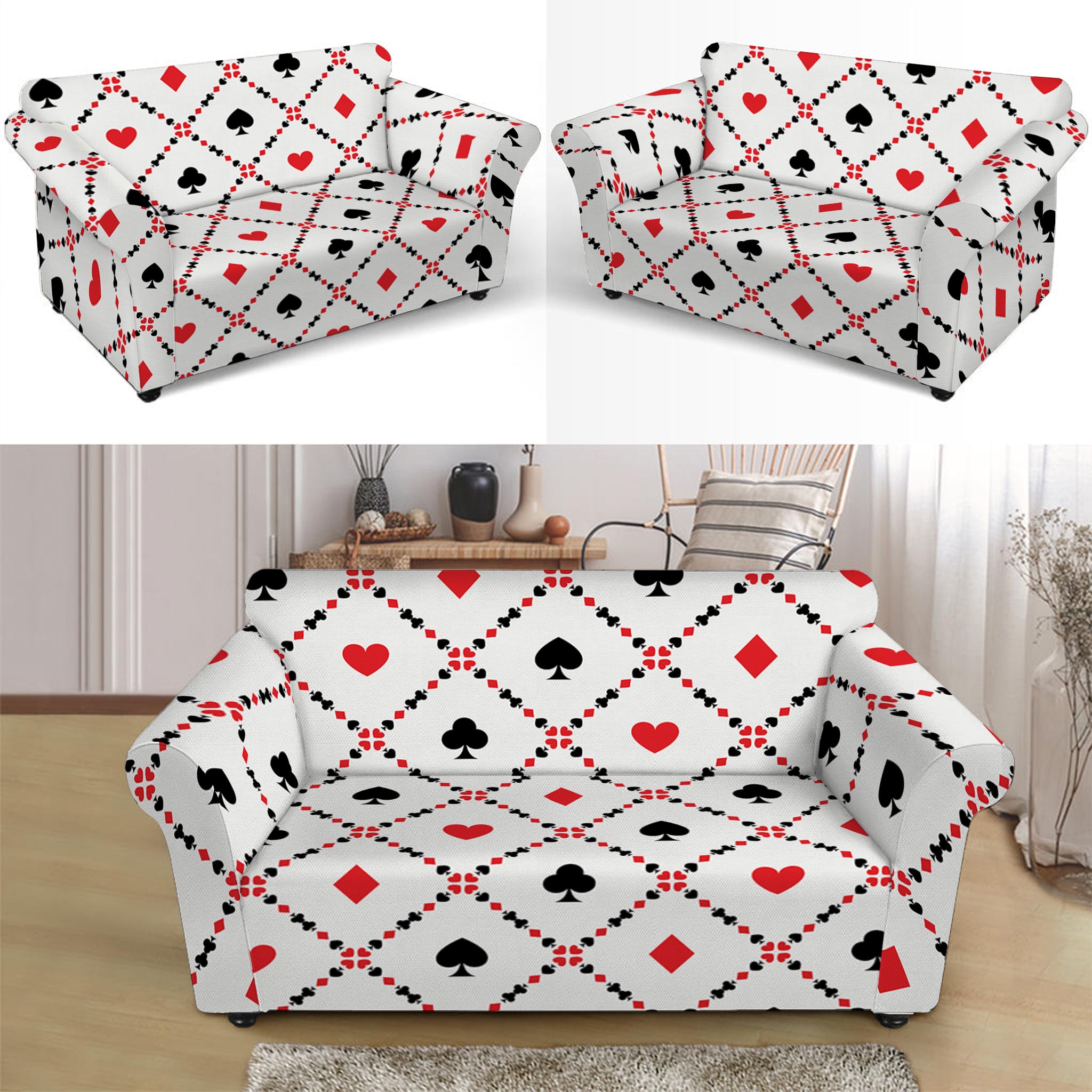 Poker Playing Card Suits Pattern Print Loveseat Slipcover