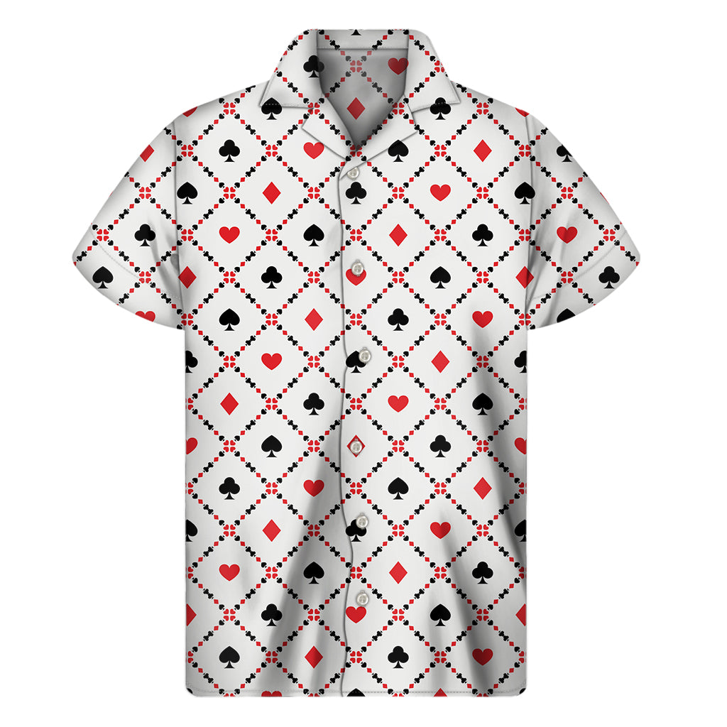 Poker Playing Card Suits Pattern Print Men's Short Sleeve Shirt