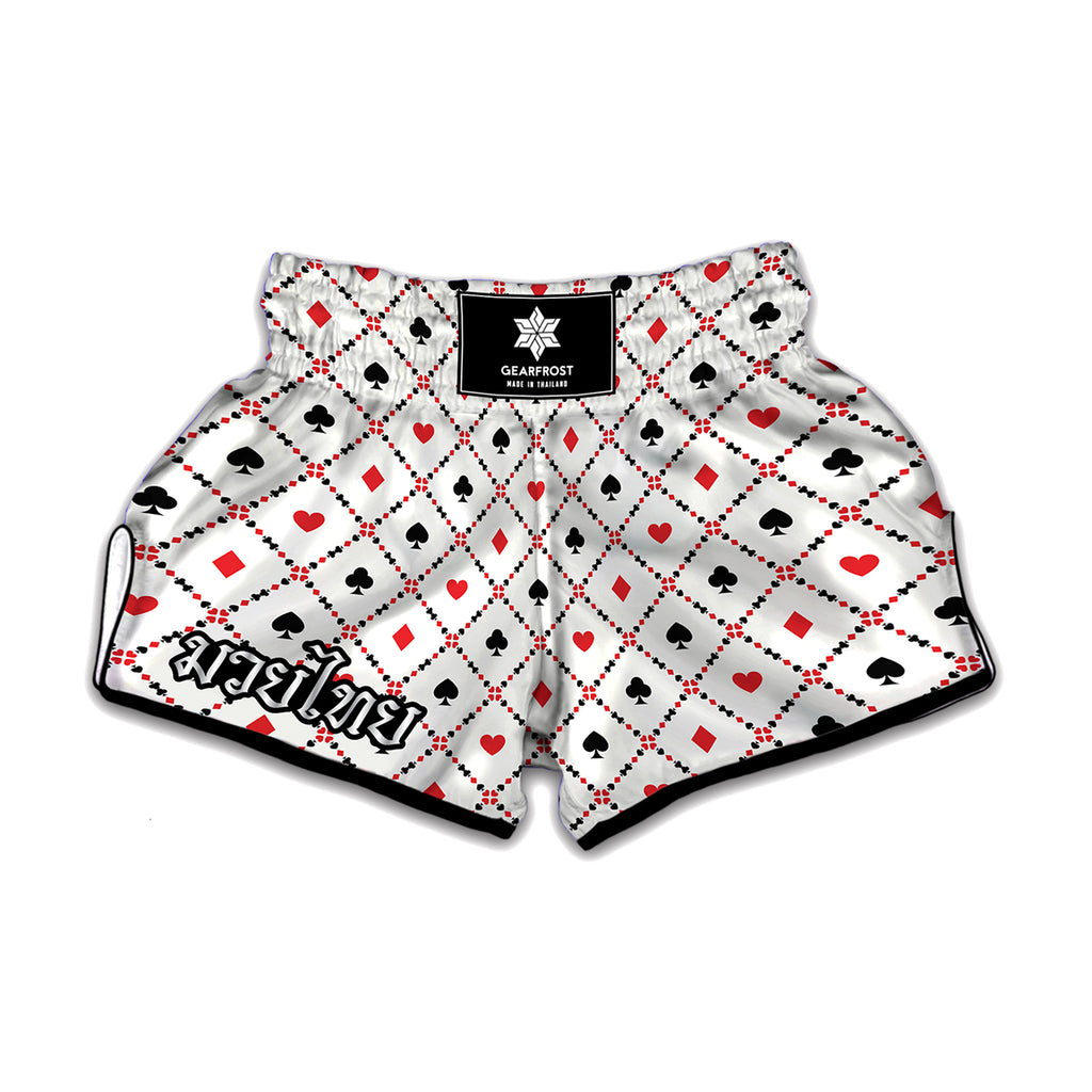 Poker Playing Card Suits Pattern Print Muay Thai Boxing Shorts