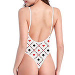 Poker Playing Card Suits Pattern Print One Piece High Cut Swimsuit