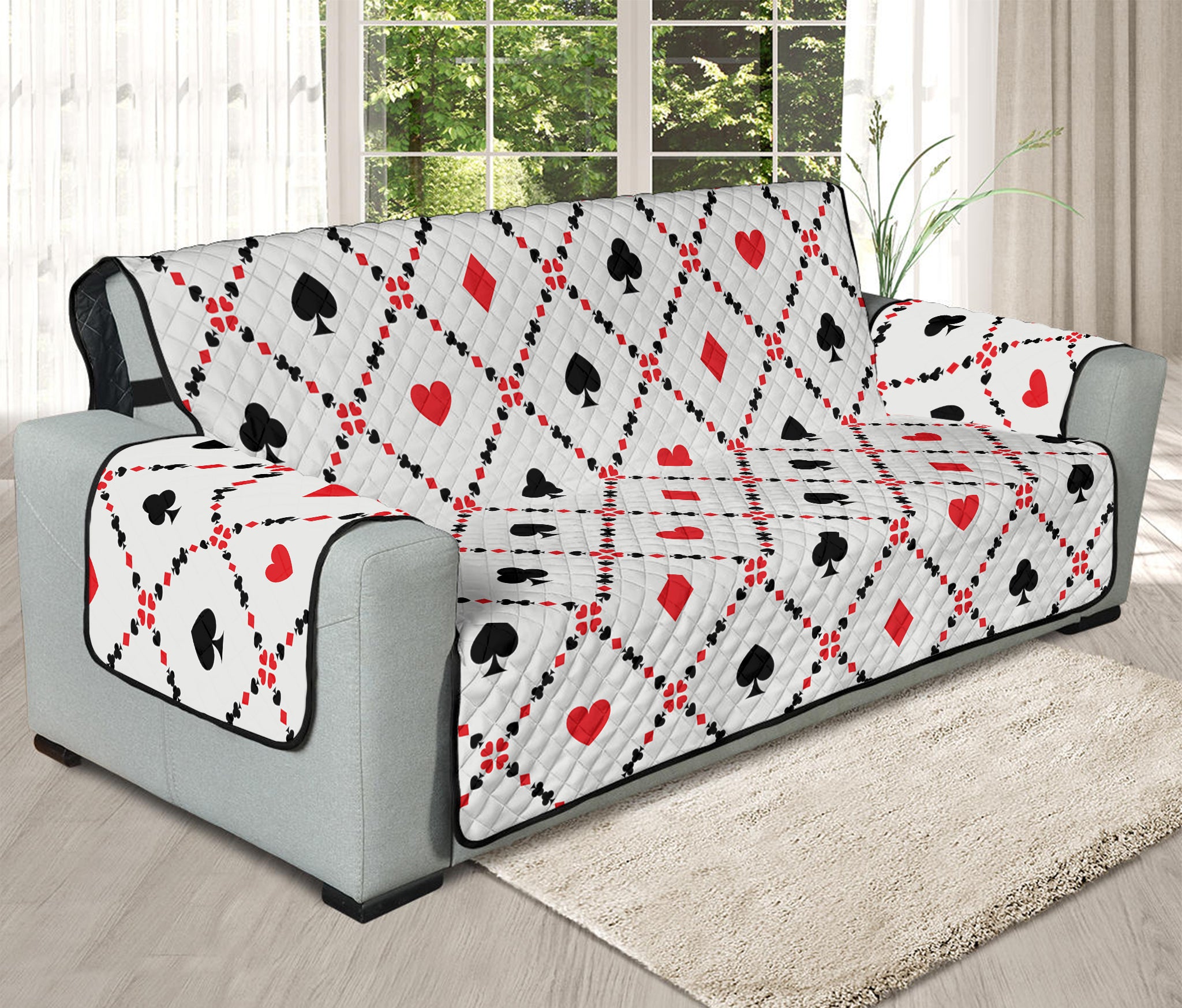 Poker Playing Card Suits Pattern Print Oversized Sofa Protector