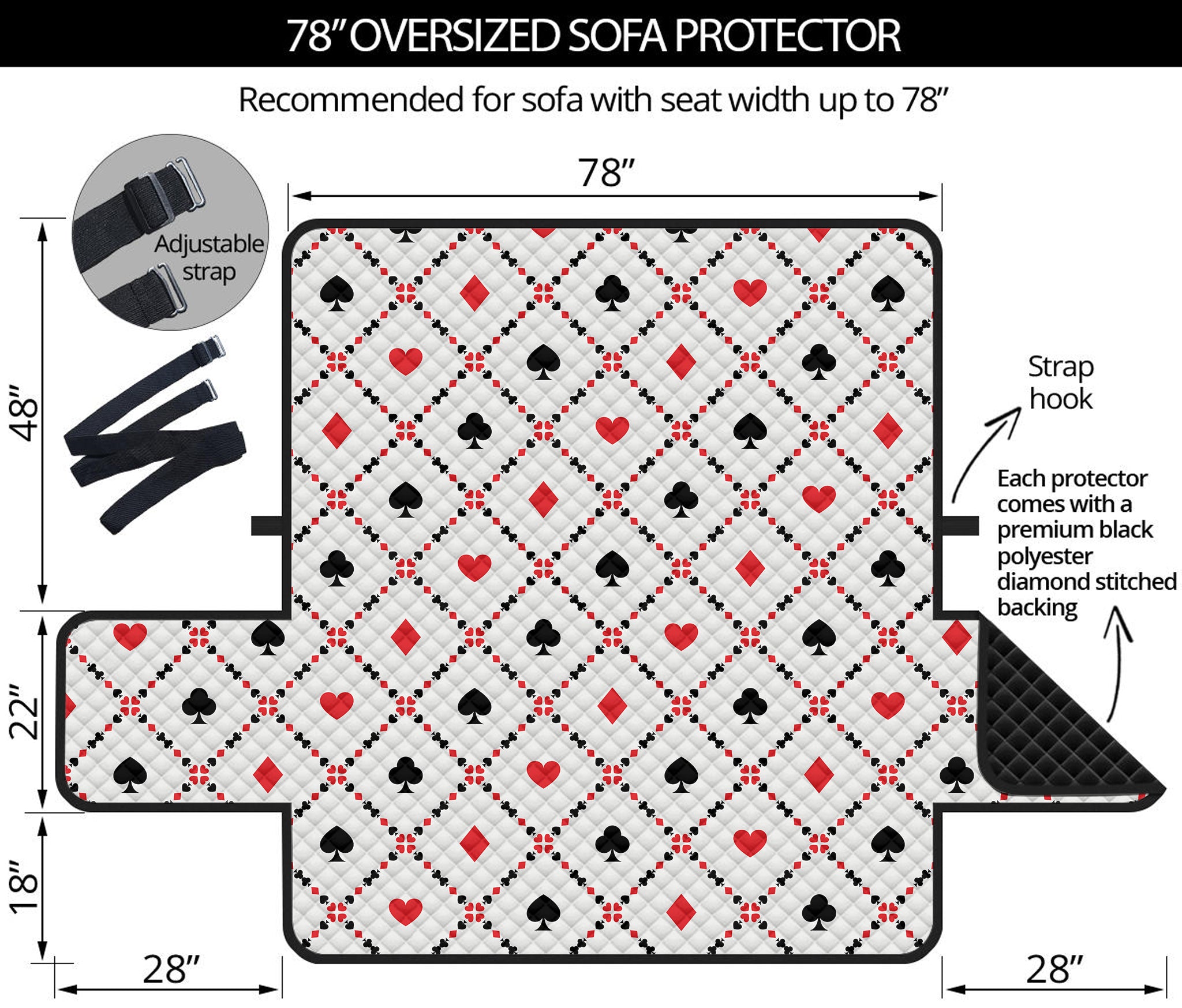 Poker Playing Card Suits Pattern Print Oversized Sofa Protector