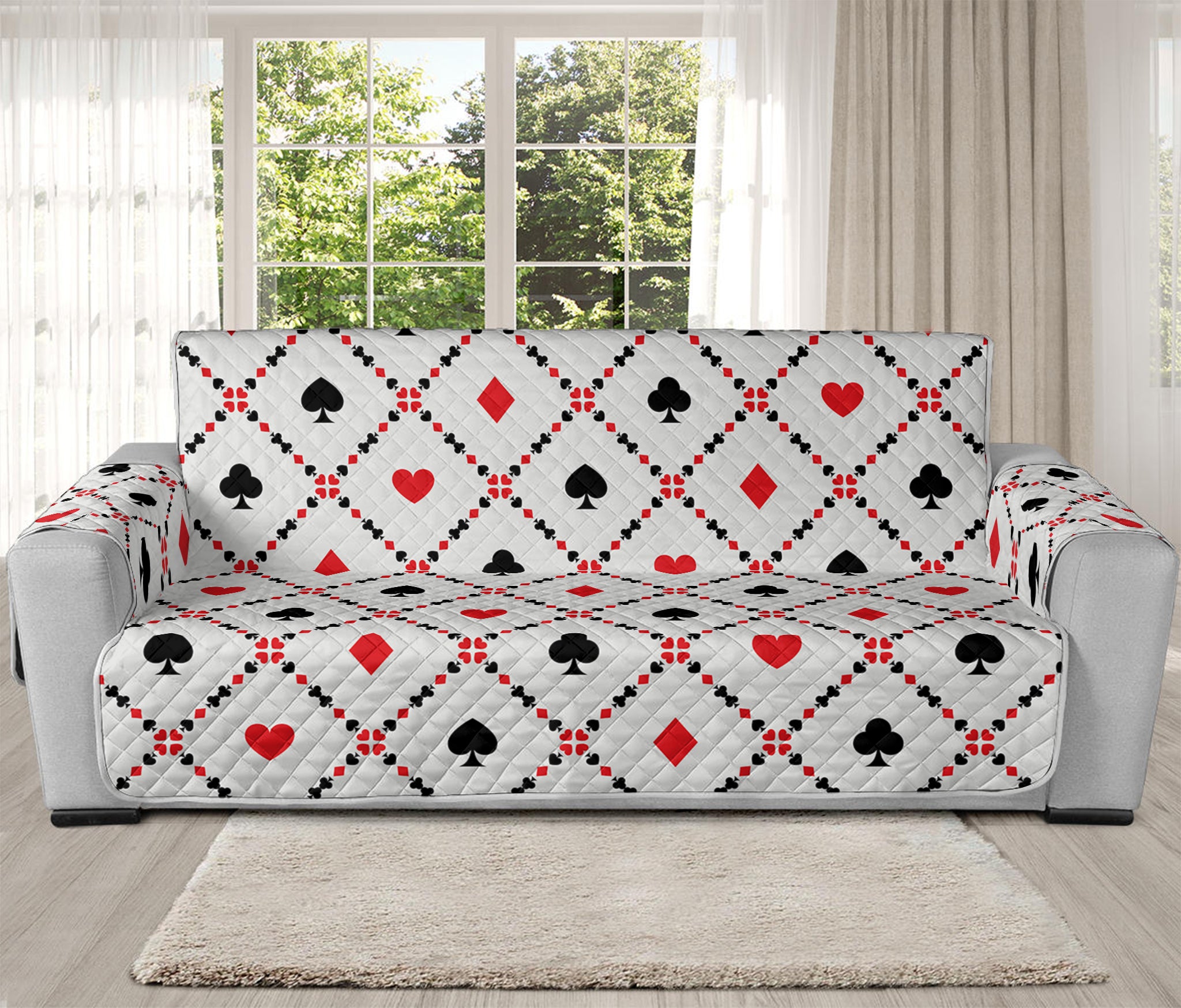 Poker Playing Card Suits Pattern Print Oversized Sofa Protector