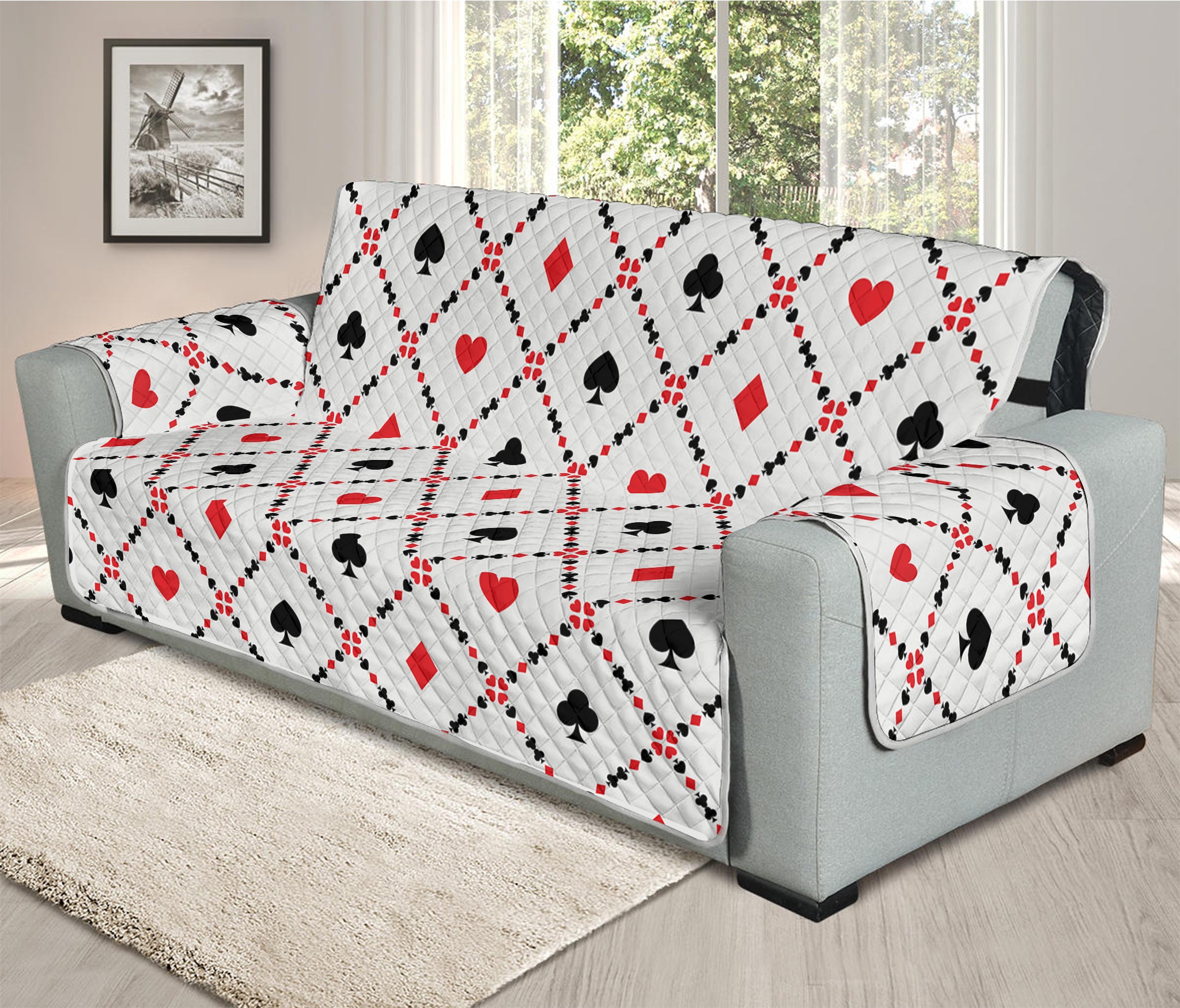 Poker Playing Card Suits Pattern Print Oversized Sofa Protector