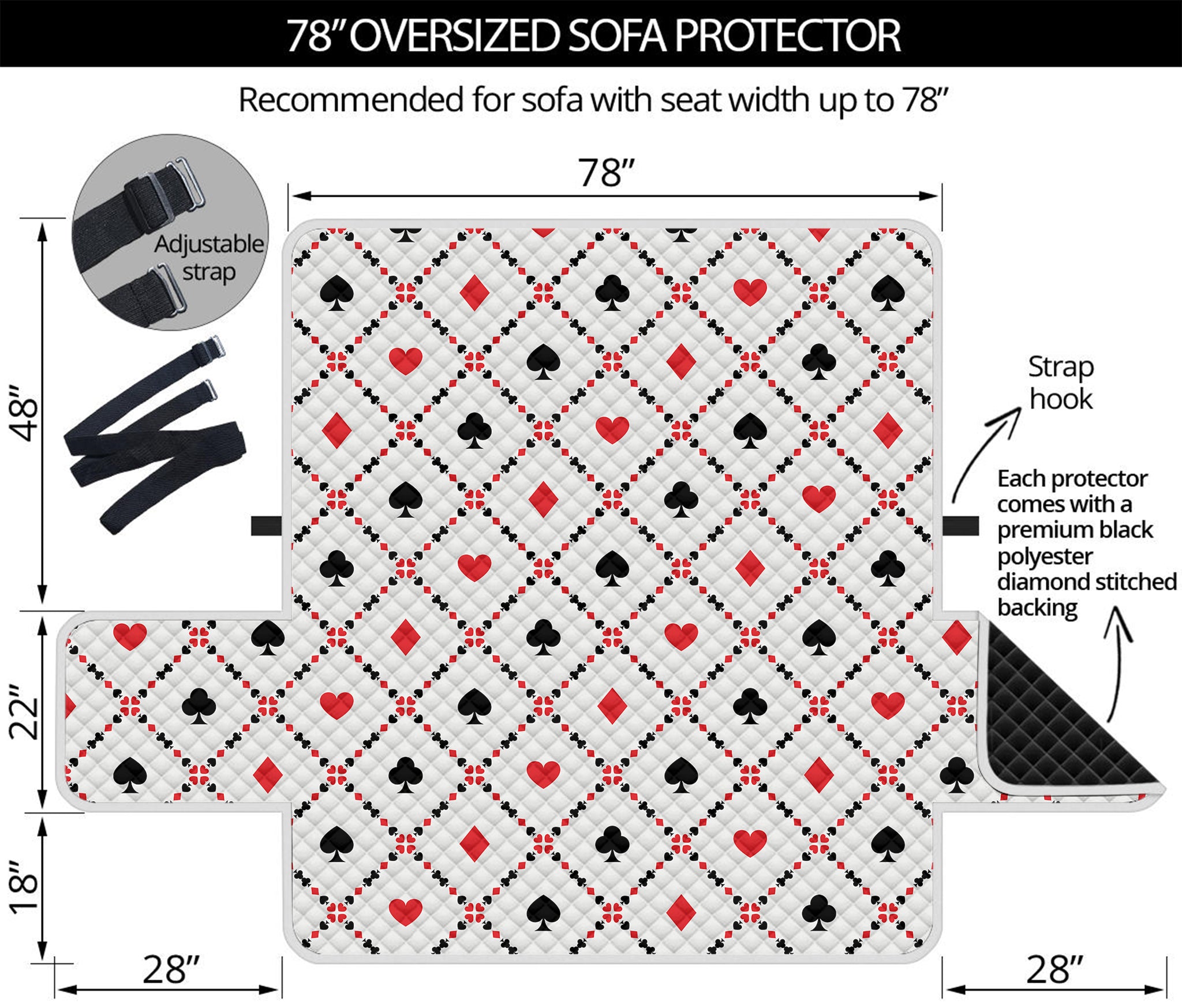 Poker Playing Card Suits Pattern Print Oversized Sofa Protector