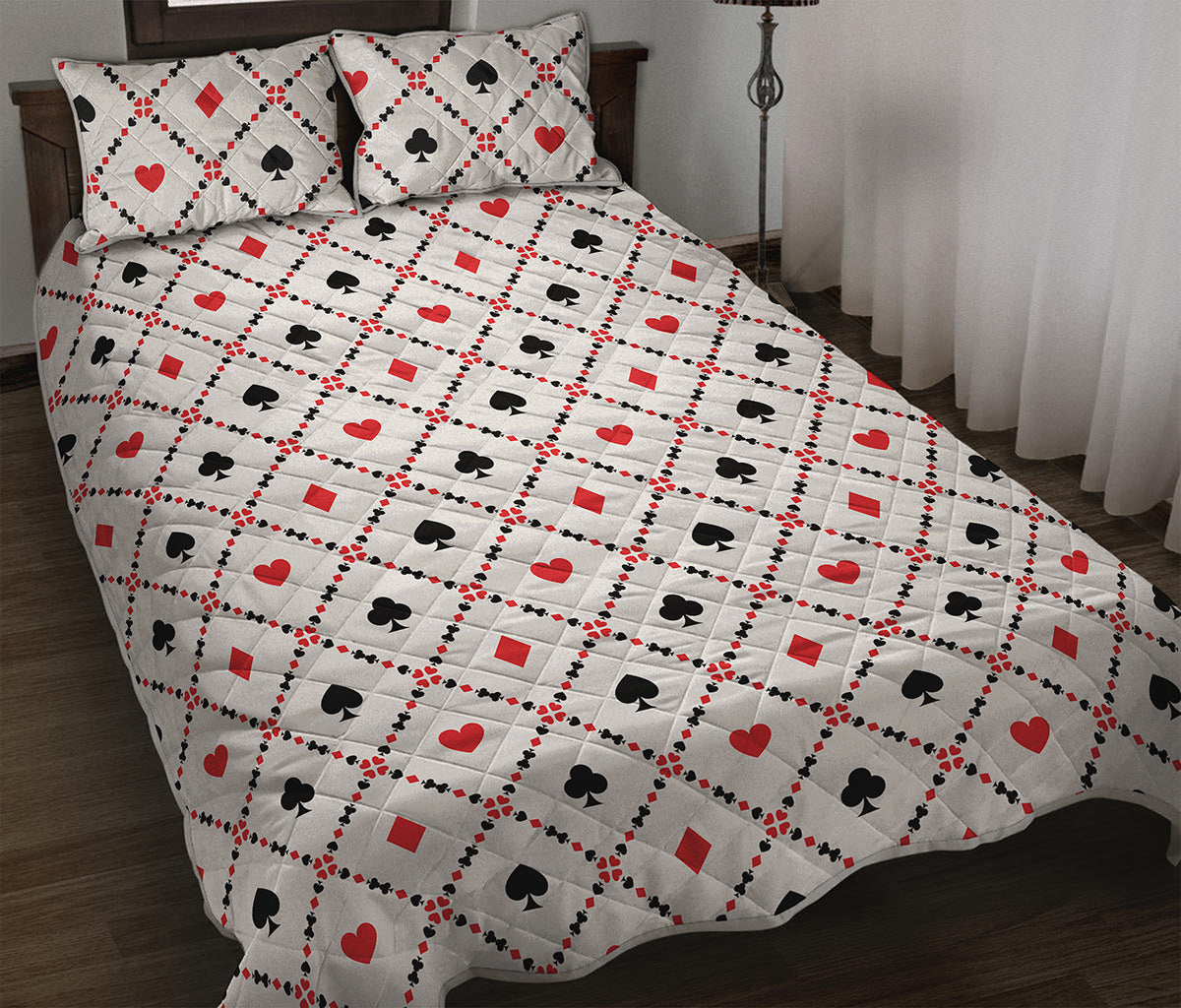 Poker Playing Card Suits Pattern Print Quilt Bed Set