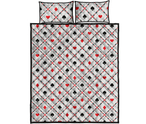 Poker Playing Card Suits Pattern Print Quilt Bed Set