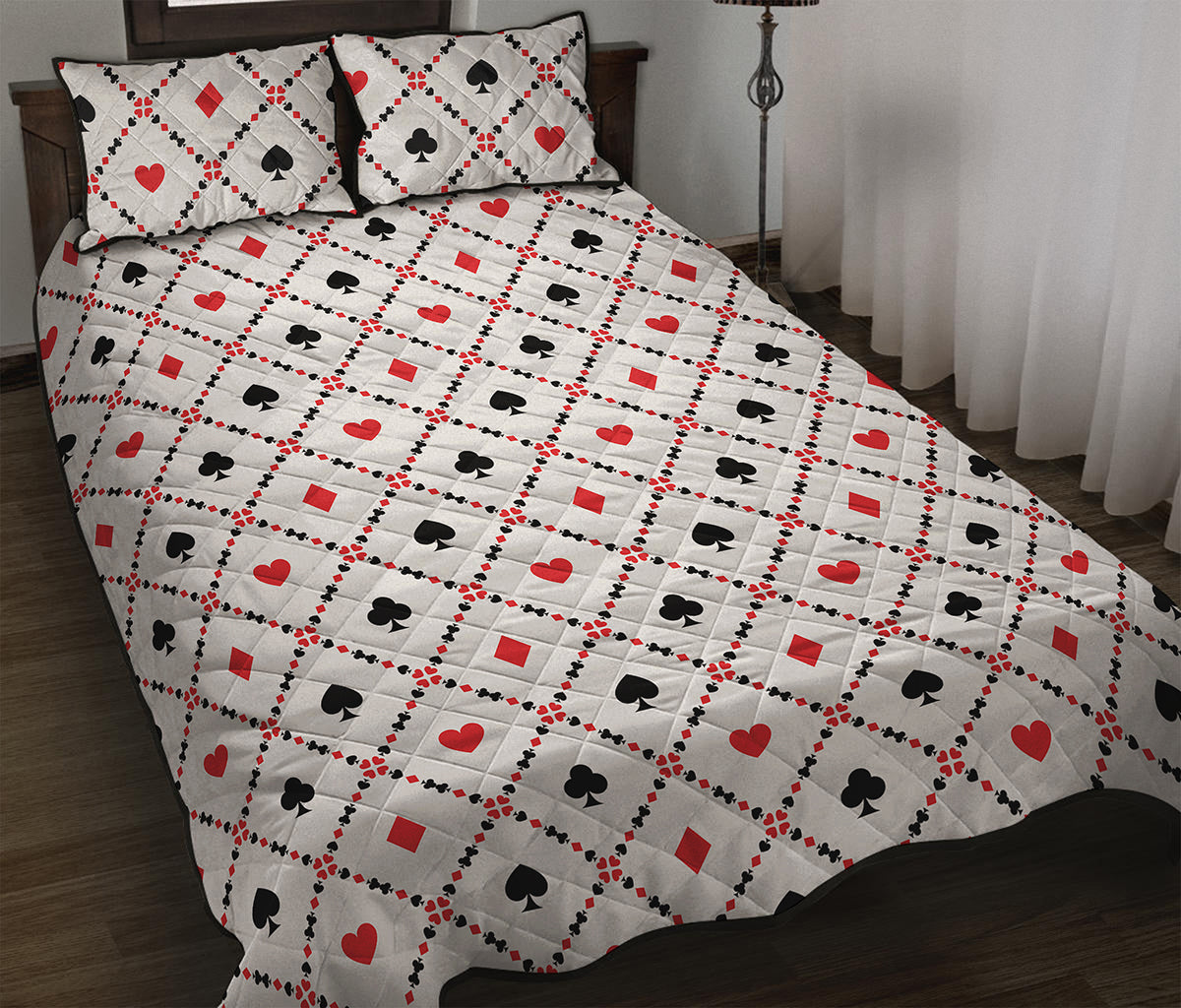 Poker Playing Card Suits Pattern Print Quilt Bed Set