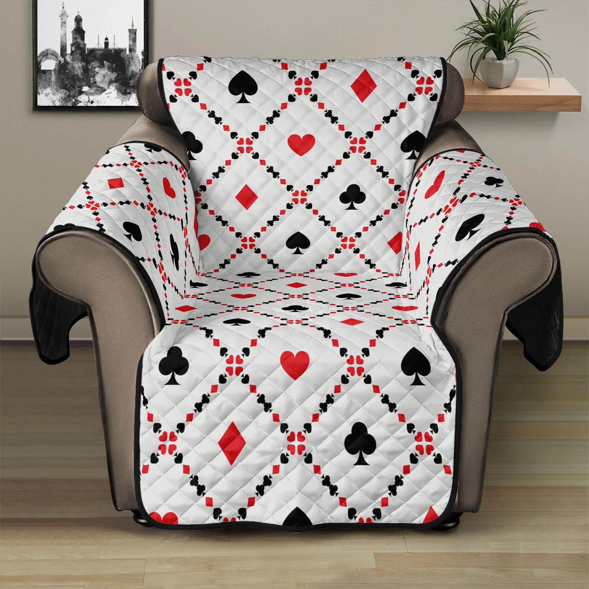 Poker Playing Card Suits Pattern Print Recliner Protector