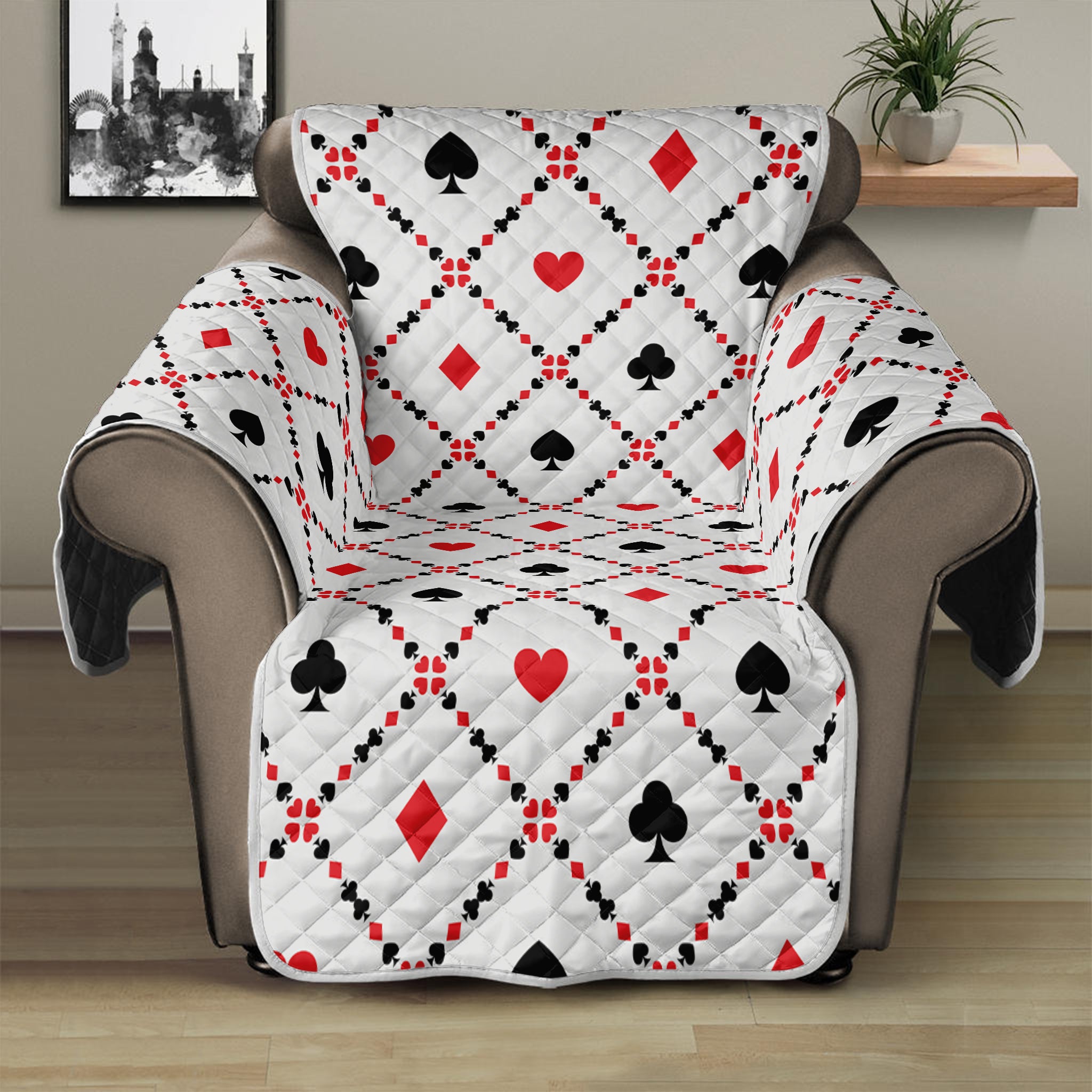 Poker Playing Card Suits Pattern Print Recliner Protector