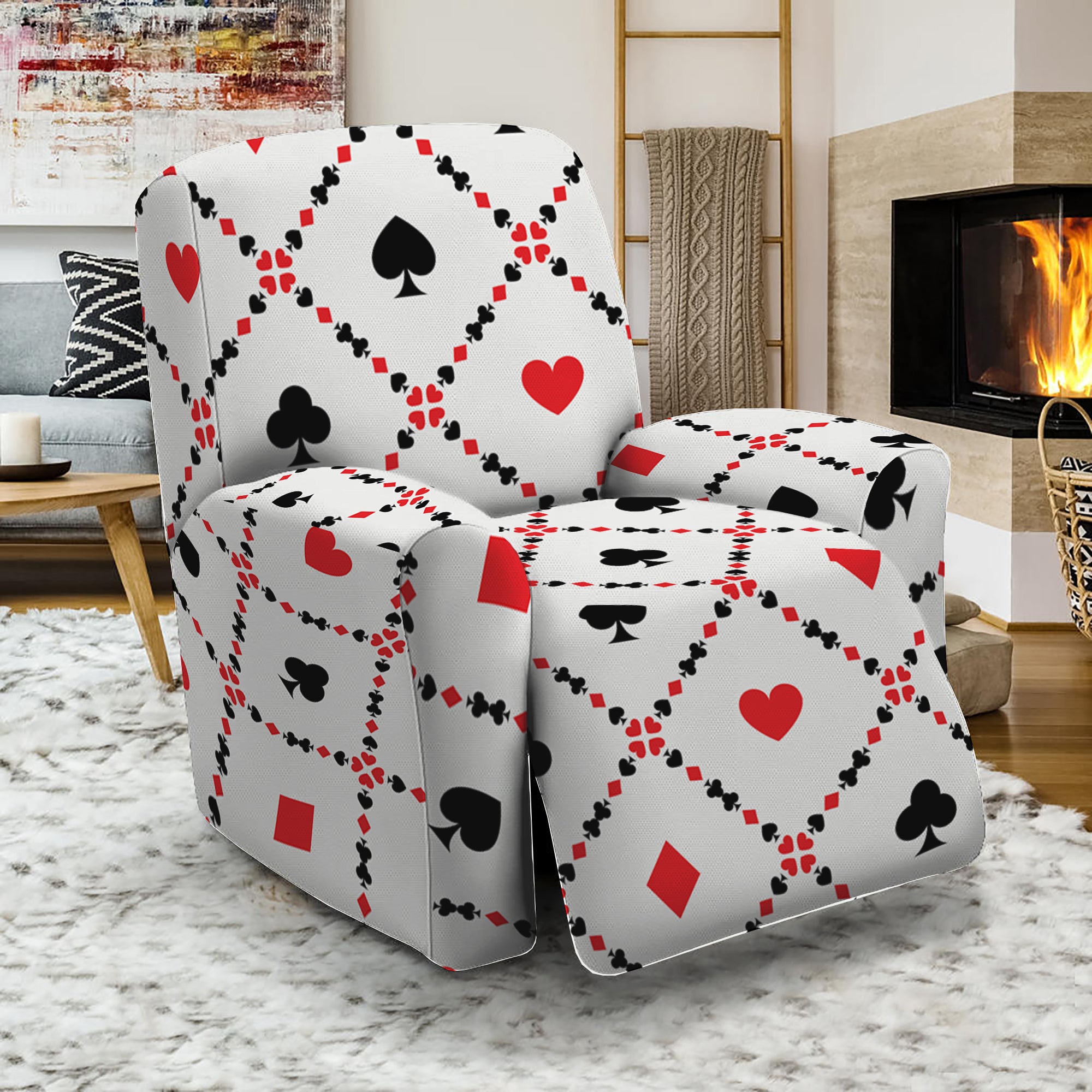 Poker Playing Card Suits Pattern Print Recliner Slipcover