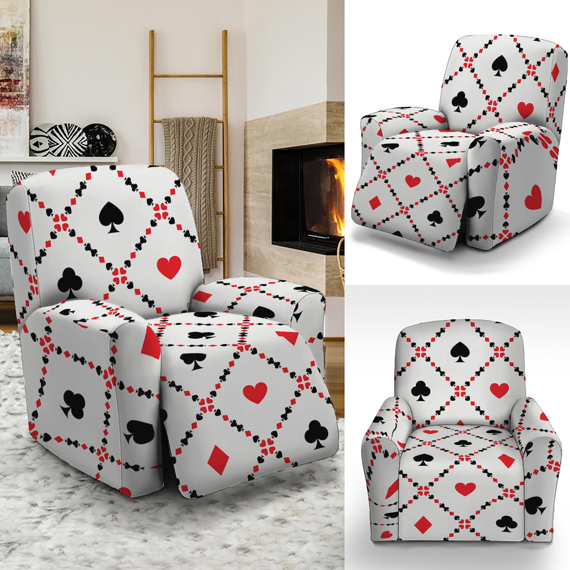 Poker Playing Card Suits Pattern Print Recliner Slipcover