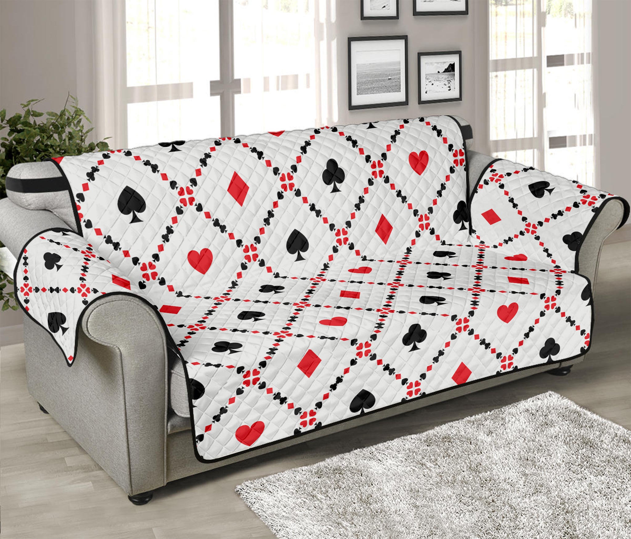 Poker Playing Card Suits Pattern Print Sofa Protector