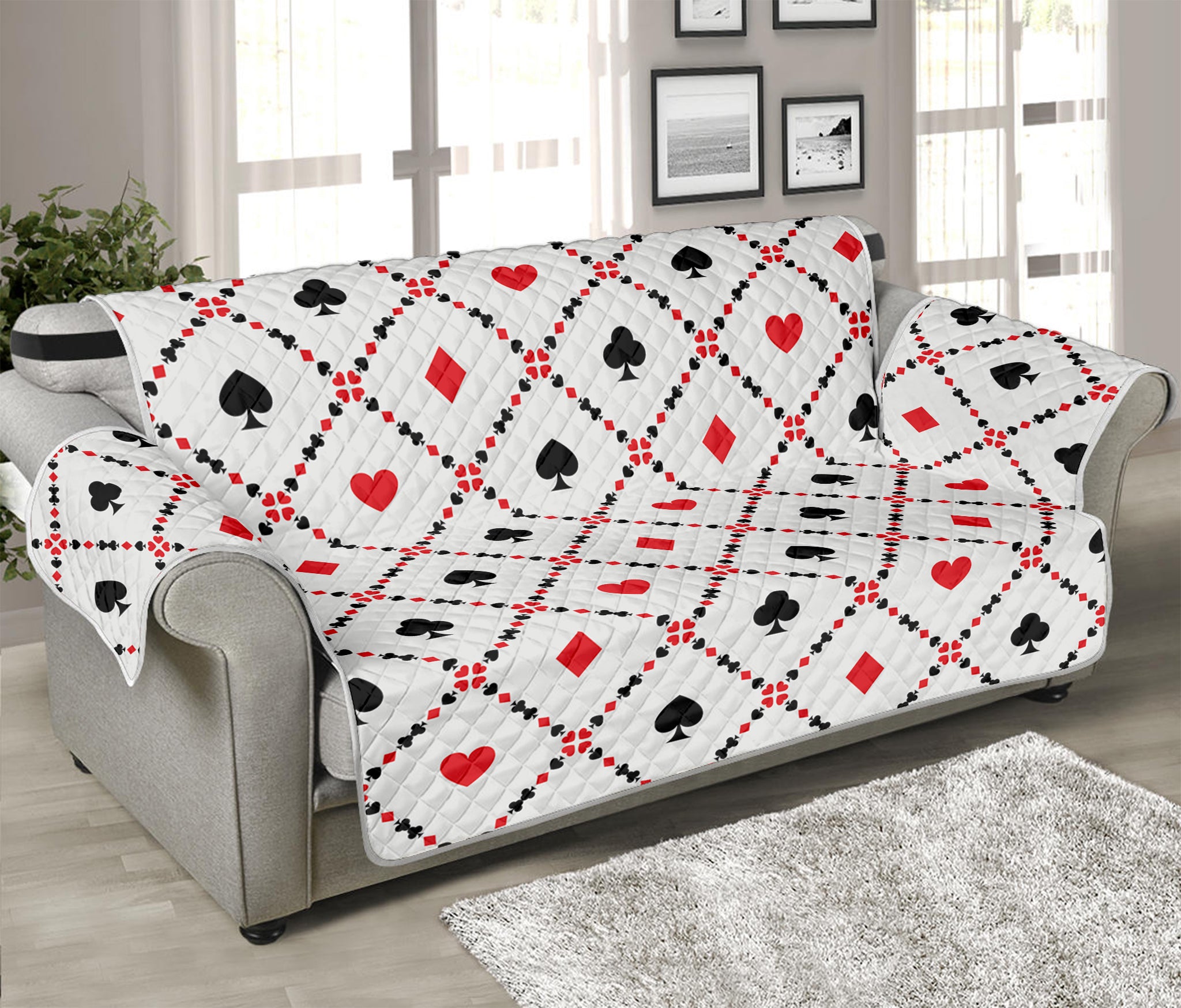 Poker Playing Card Suits Pattern Print Sofa Protector