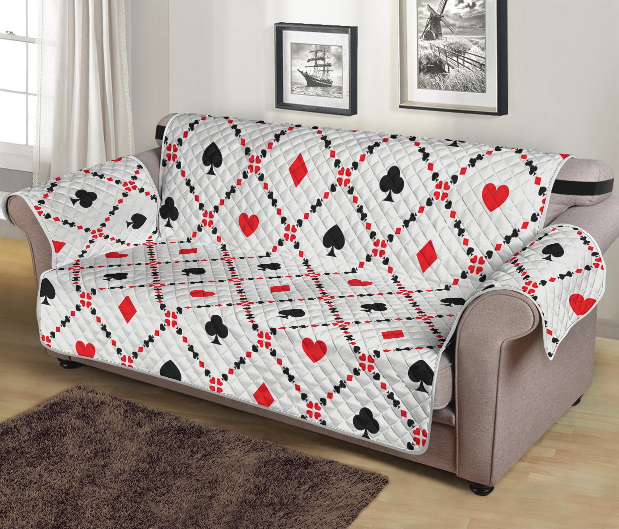 Poker Playing Card Suits Pattern Print Sofa Protector